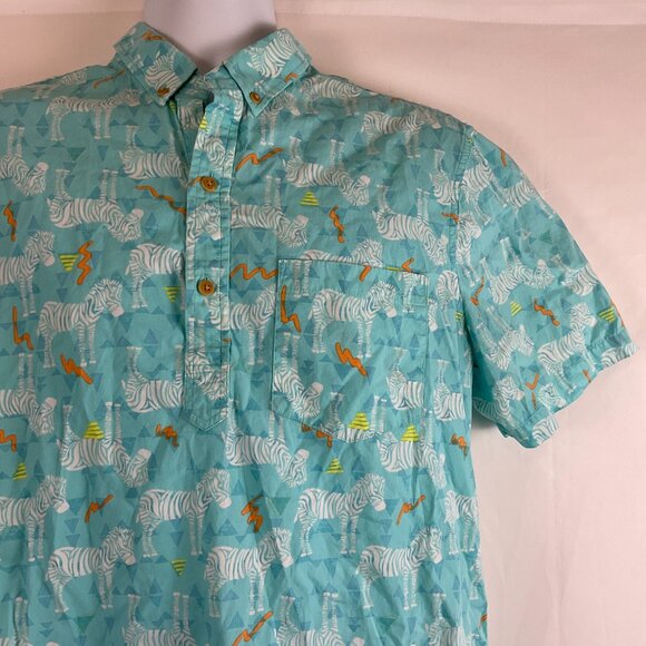 Chubbies Men's Shirt L Aqua White Orange Yellow Half Button Short Sleeve Zebra - Picture 3 of 10